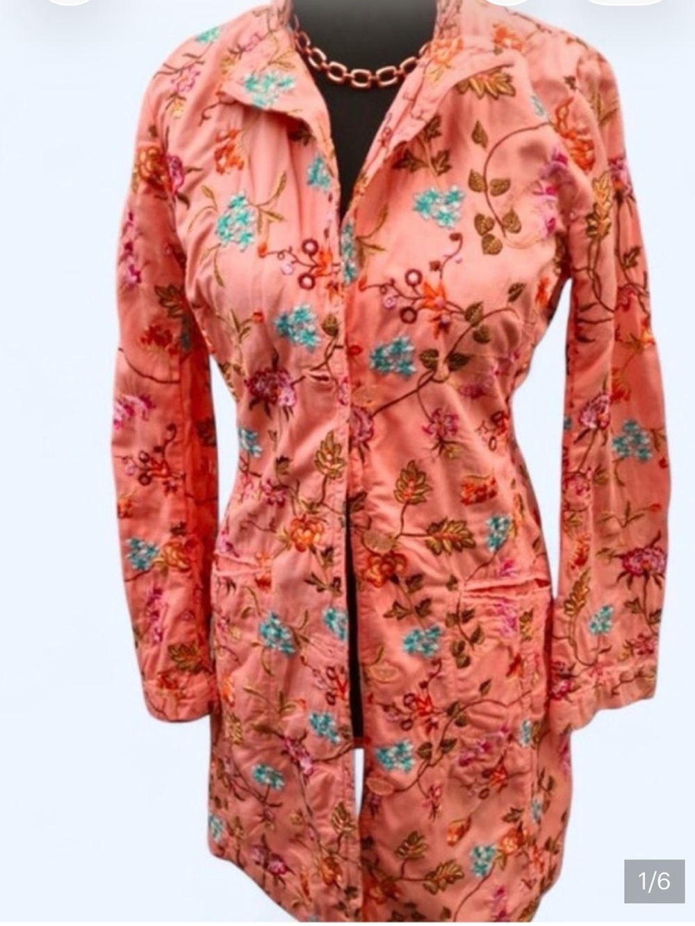 Johnny Was Coral Pink
Embroidered Cotton Shirt
Jacket Dress S
